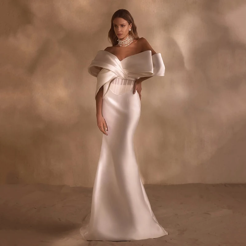 Eightree-vestidos de novia de sirena blanca, vestido de novia con hombros descubiertos de Arabia Saudita y lazo, vestidos de fiesta de boda personalizados