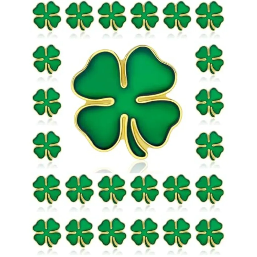 

Tichso 25/50/100/200/300 pieces Metal enamel green small St. Patrick's Day Lapel pin four leaf clover pin Brooch pins for women
