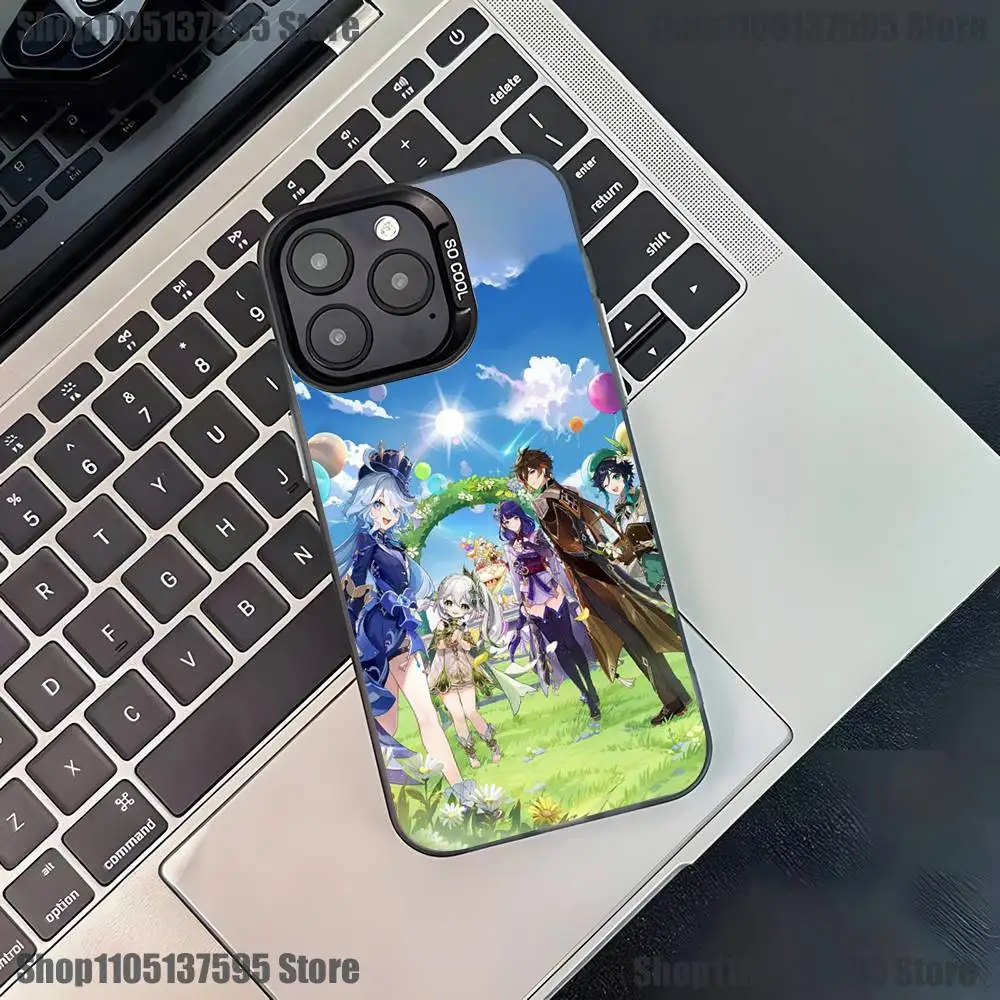 Custodia per telefono Anime G-Genshin Impact per iPhone 17,16,15,14,13,12,11,Pro,XS,Max,Plus,Mini,SE4,E Cover antiurto nera opaca