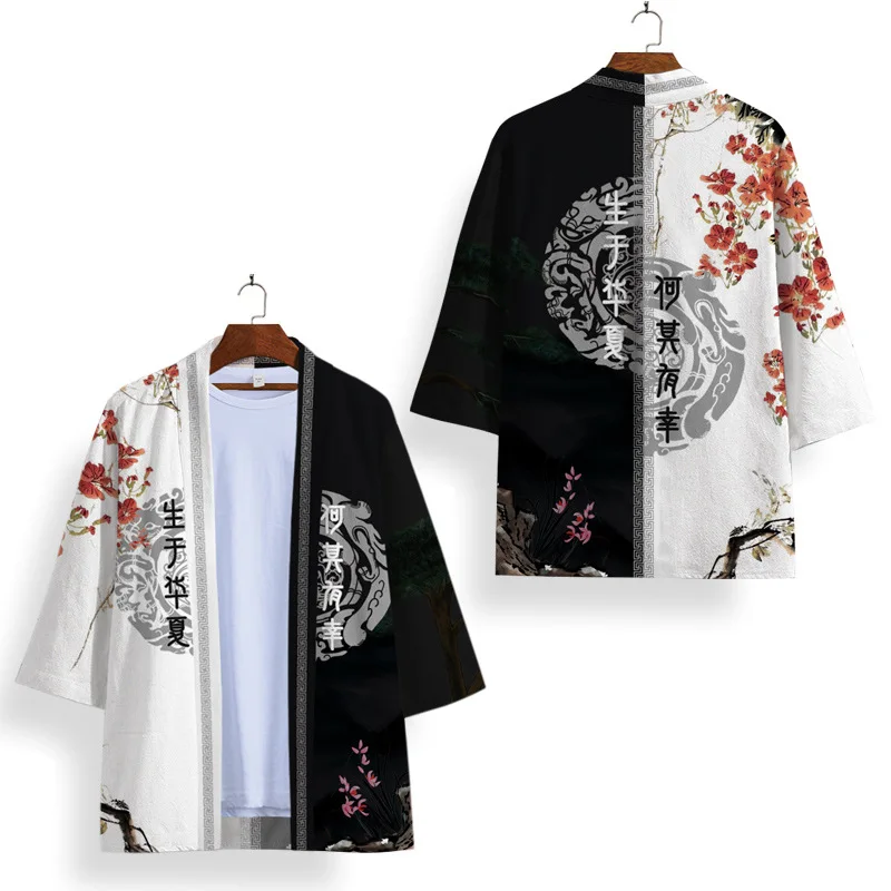 

Japanese Traditional Haori Women Chinese Style Print Patchwork Kimono Shirt Fashion Beach Clothing Harajuku Cardigan Yukata Men