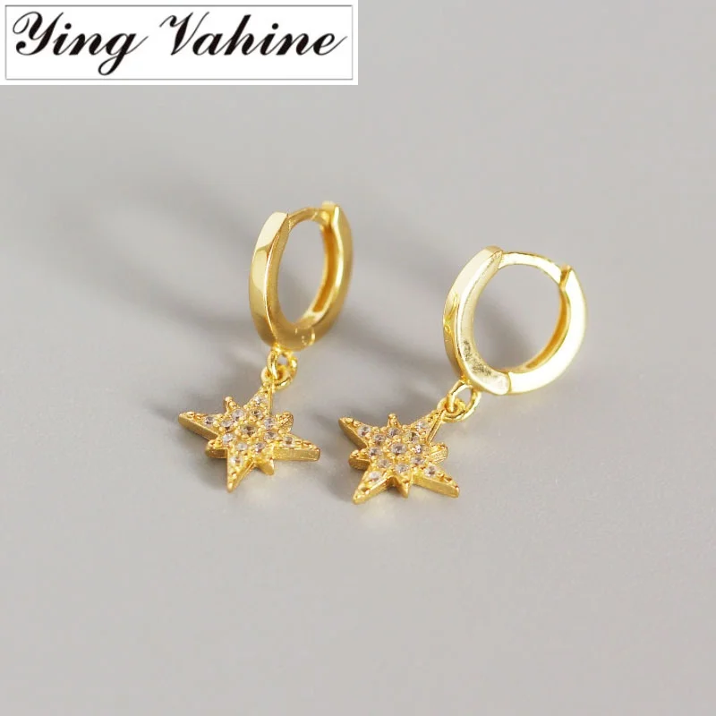 

ying Vahine 925 Sterling Silver Jewelry Shiny White Zircon Exquisite Star Hoop Earrings for Women