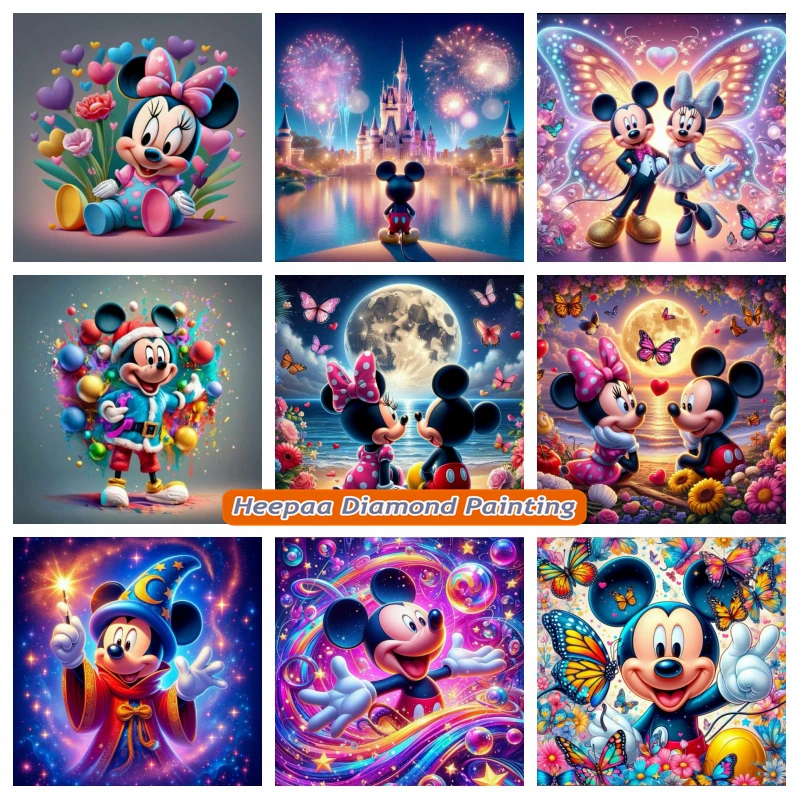 

Cute Mickey Mouse With Flowers Disney Cartoon Dimond Art Painting Minnie Butterfly Scenery Embroidery Cross Stitch Room Decor