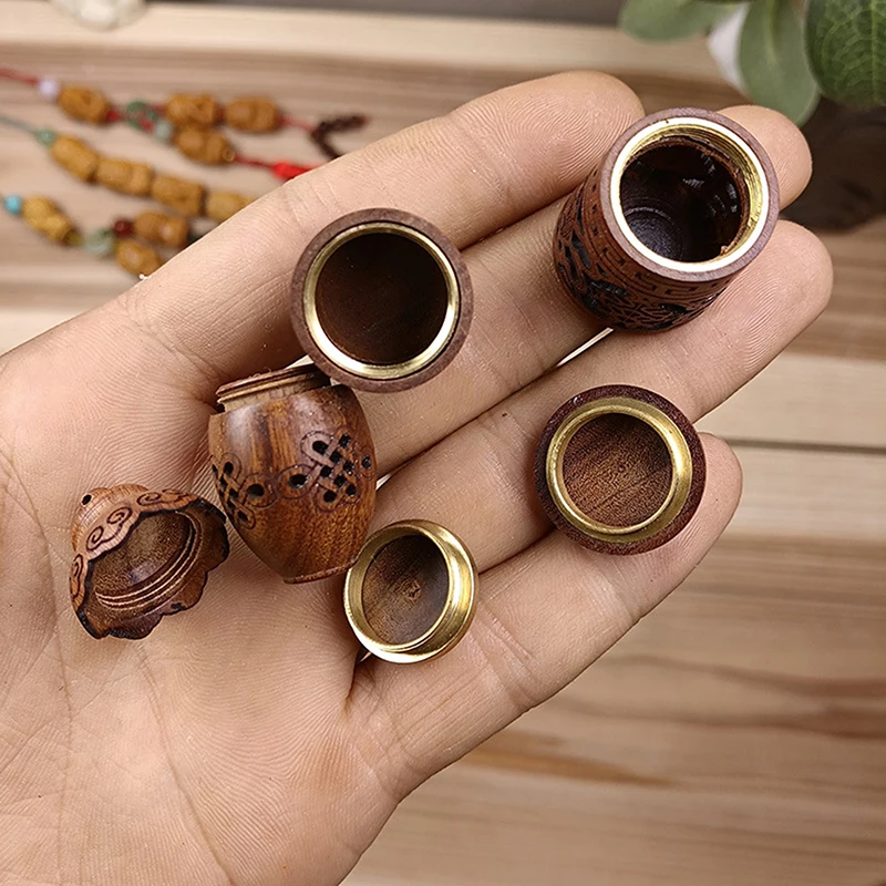 Fragrance Diffuser Bottle Sealed Jar Pendant Wood Hollow Carved Aromatherapy Bottle Mini Vase Pagoda Car Hanging Decoration