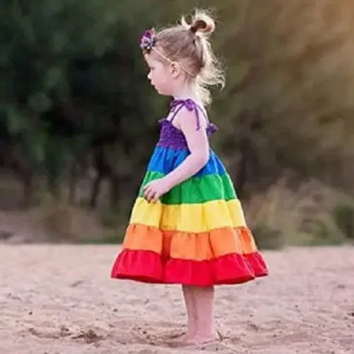 Pudcoco 2020 criança criança criança roupas da menina do bebê arco-íris pageant festa princesa vestido de verão roupas coloridas 2-7 anos