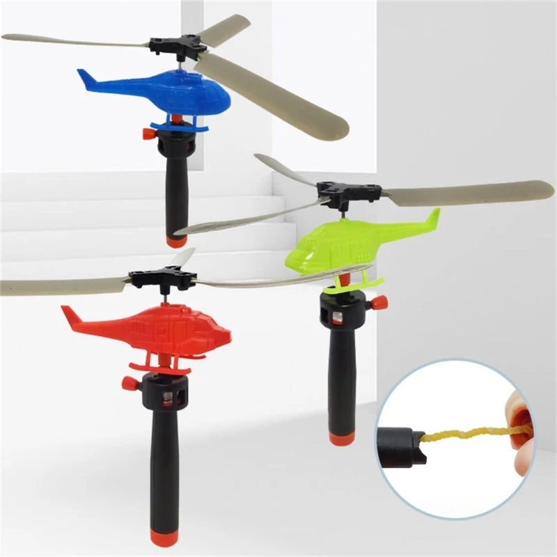 F19F 6 stks/pak Pull String Helikopter Speelgoed Willekeurige Kleur voor Kinderen Outdoor Plezier en Verjaardagen Stimuleren Oog