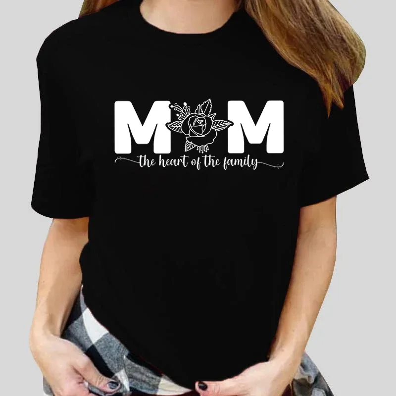 Camiseta de mamá el corazón de la familia para mujer, camiseta del Día de la madre, ropa de calle Harajuku, camisetas informales