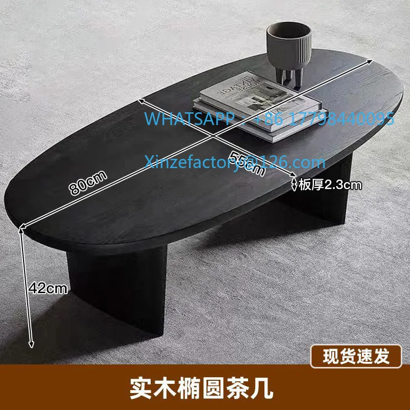 طاولة قهوة من الخشب الصلب الأسود قابلة للتخصيص، طاولة بيضاوية بسيطة لغرفة المعيشة المنزلية #5
