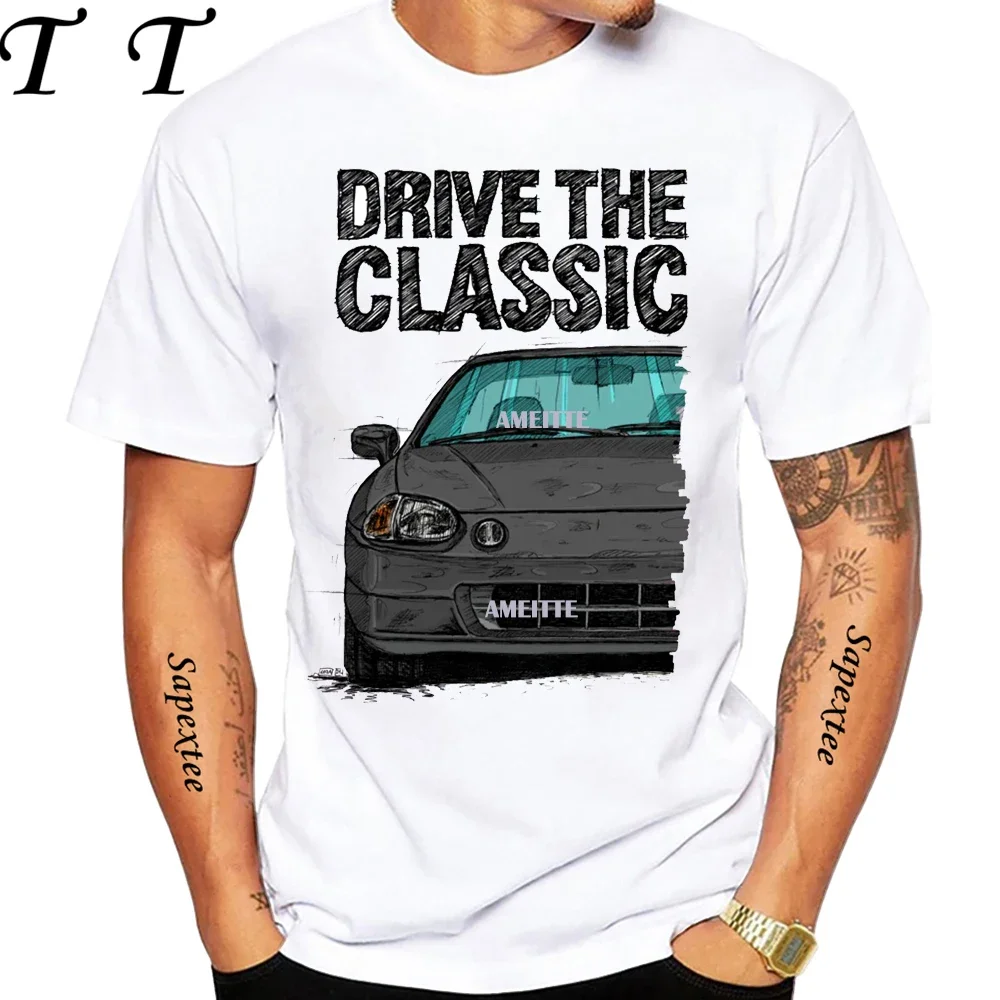 90's Men Short Sleeve Drive The Classic Del Sol CRX Early Model T-Shirt Boy Hip Hop White Casual Tees Retro Mans Sport Race Tops