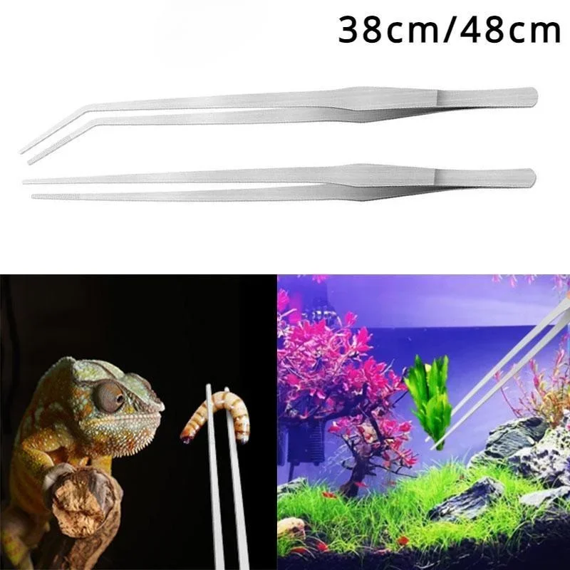 38/48cm Stainless Steel Tweezers Fish Tank Aquatic Plants Tweezers Tool Aquarium Aquascaping Long Tweezers Birds Reptile Feeder