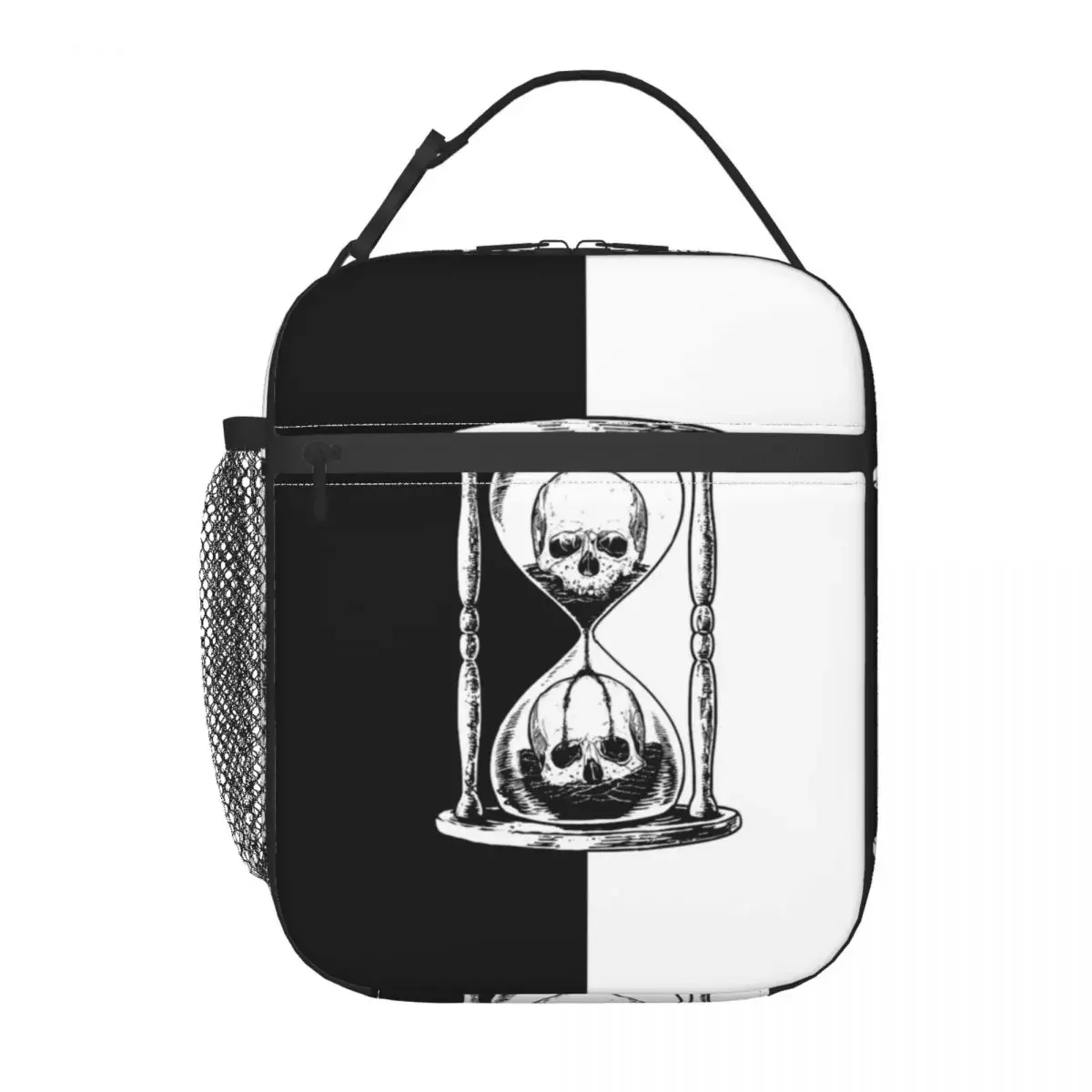 Black And White Unus Annus Half Logo Insulated Lunch Tote Bag Memento Mori Ethan Mark Hourglass Thermal Cooler Bento Box School