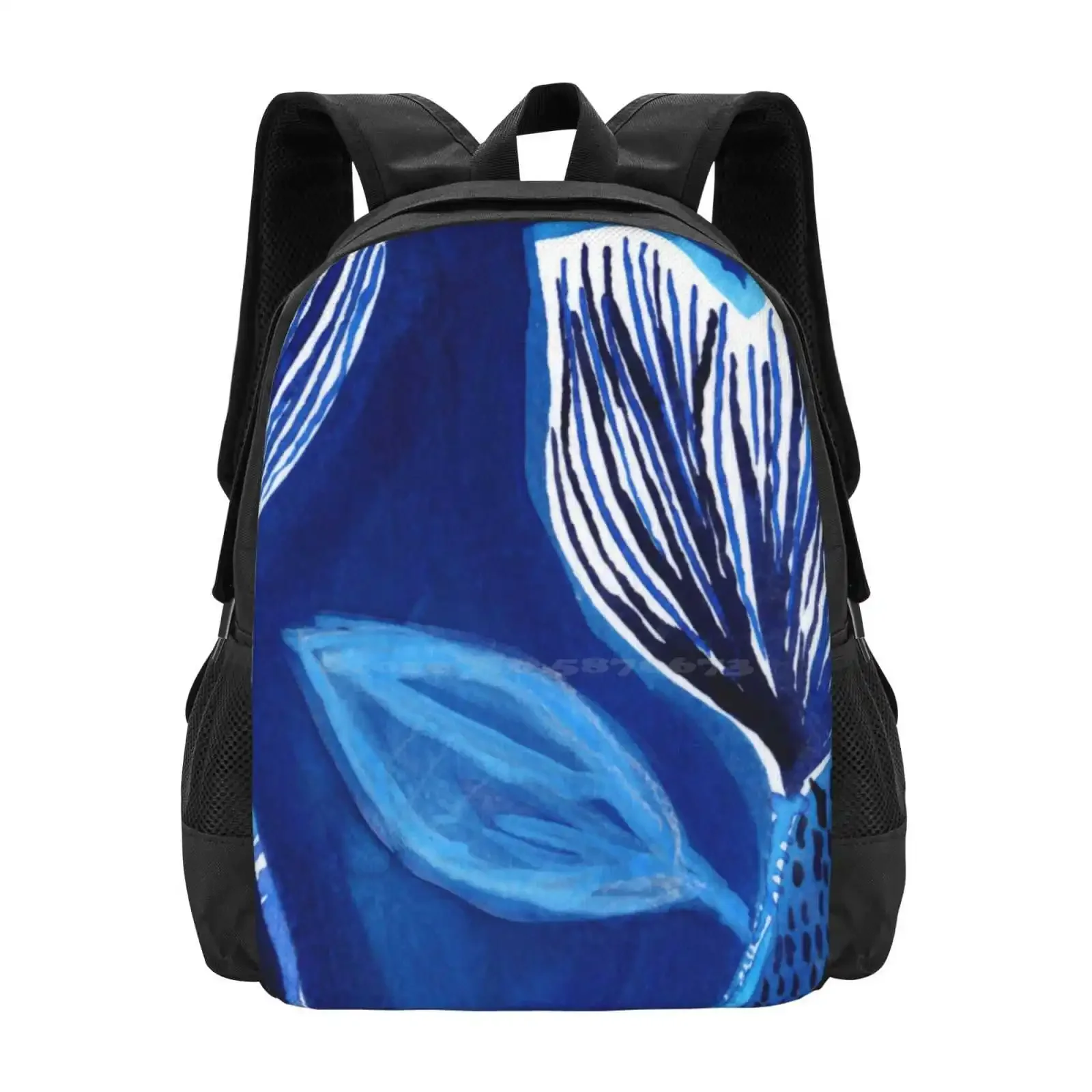 

Water Lillies Hot Sale Schoolbag Backpack Fashion Bags Blue Flower Modern Watercolor Indigo Ocean Expressionist Dar James Tulip