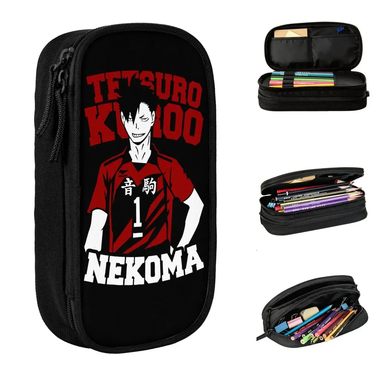 Tetsuro Kuroo Haikyuus Anime Pencil Case Lovely Bokuto Volleyball Manga Pen Holder Bag Girls Boys Large Storage Pencil Pouch