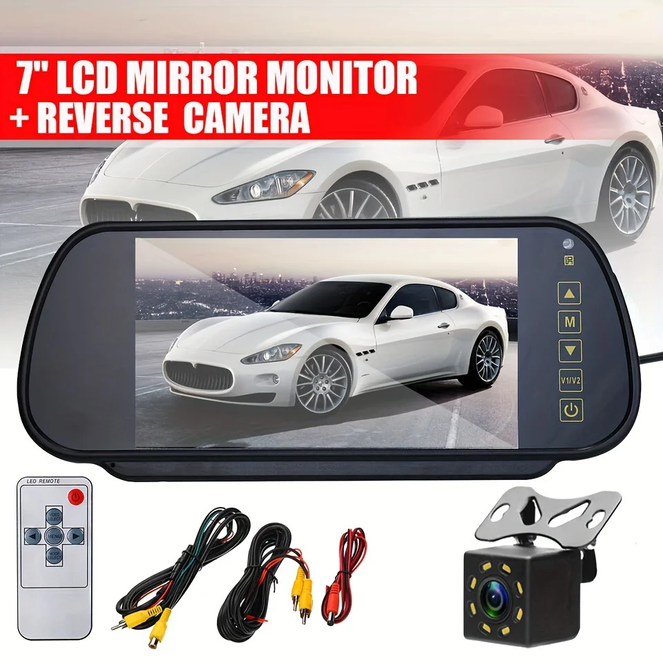 Car Rear View Kit Backup Mirror Monitor 7 Inch Display Parking Assistant System Reverse Camera 8LED Night Vision