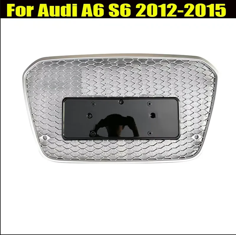 RS6 Style Grille For Audi A6 C7 S6 2012 12 2013 13 2014 14 2015 Silver Chrome Frame Grill Camera Holder