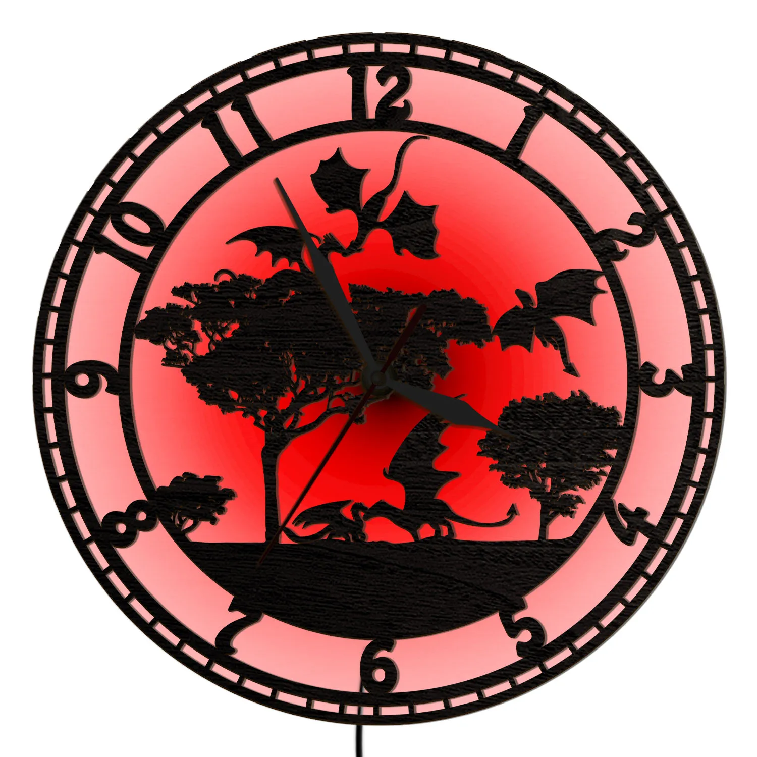 Custom Dragon Castle Fantasy LED Illuminated Wooden Wall Clock Personalized Name Medieval Home Decor RGB Night Light Wall Clock