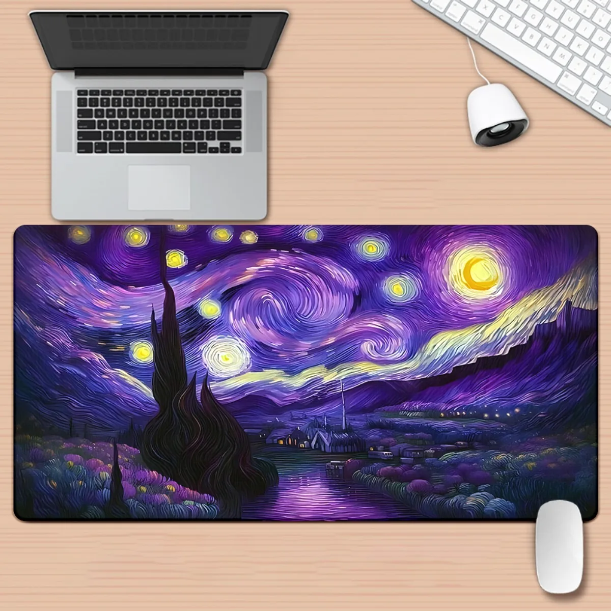 Van Gogh Starry Night large Mouse Pad Desk Mat Gaming mat Non-Slip Durable Stitched Edge pc accessories office rug Mouse carpet