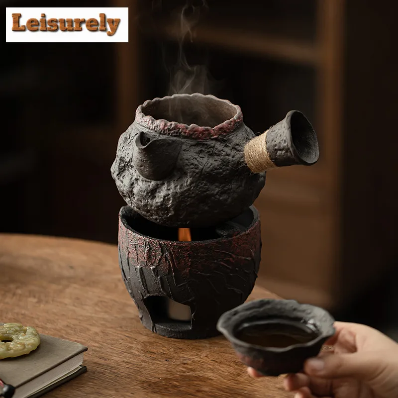 

500ml Old Rock Clay Side Handle Boiling Water Kettle Large Capacity Tea Making Pot Bubble Tea Kettle Chinese Tea Teaware Craft