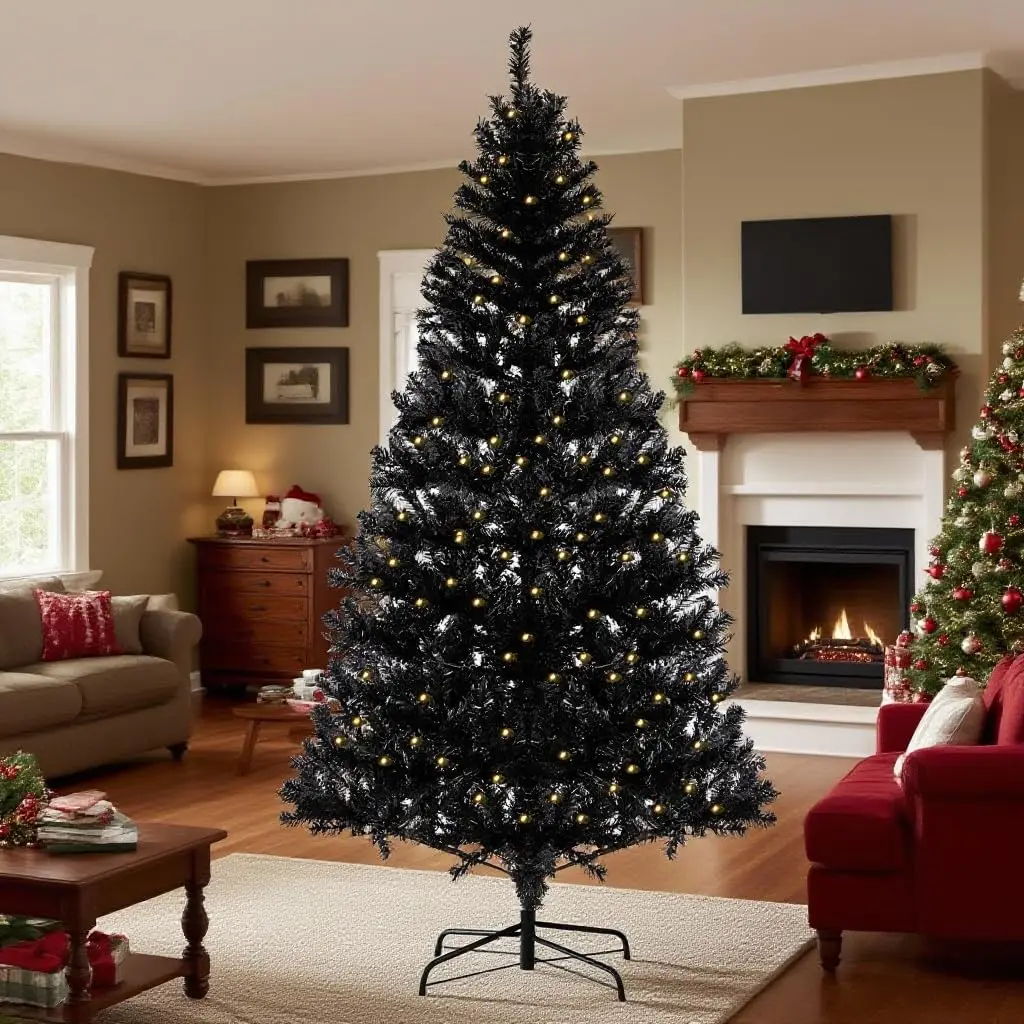 6.5FT Pre-Lit Artificial Christmas Tree, Christmas Entrance Tree with Metal Base & 818 Branch, Xmas Tree Holiday Decoration for Home Office Party, Black/White/Pink