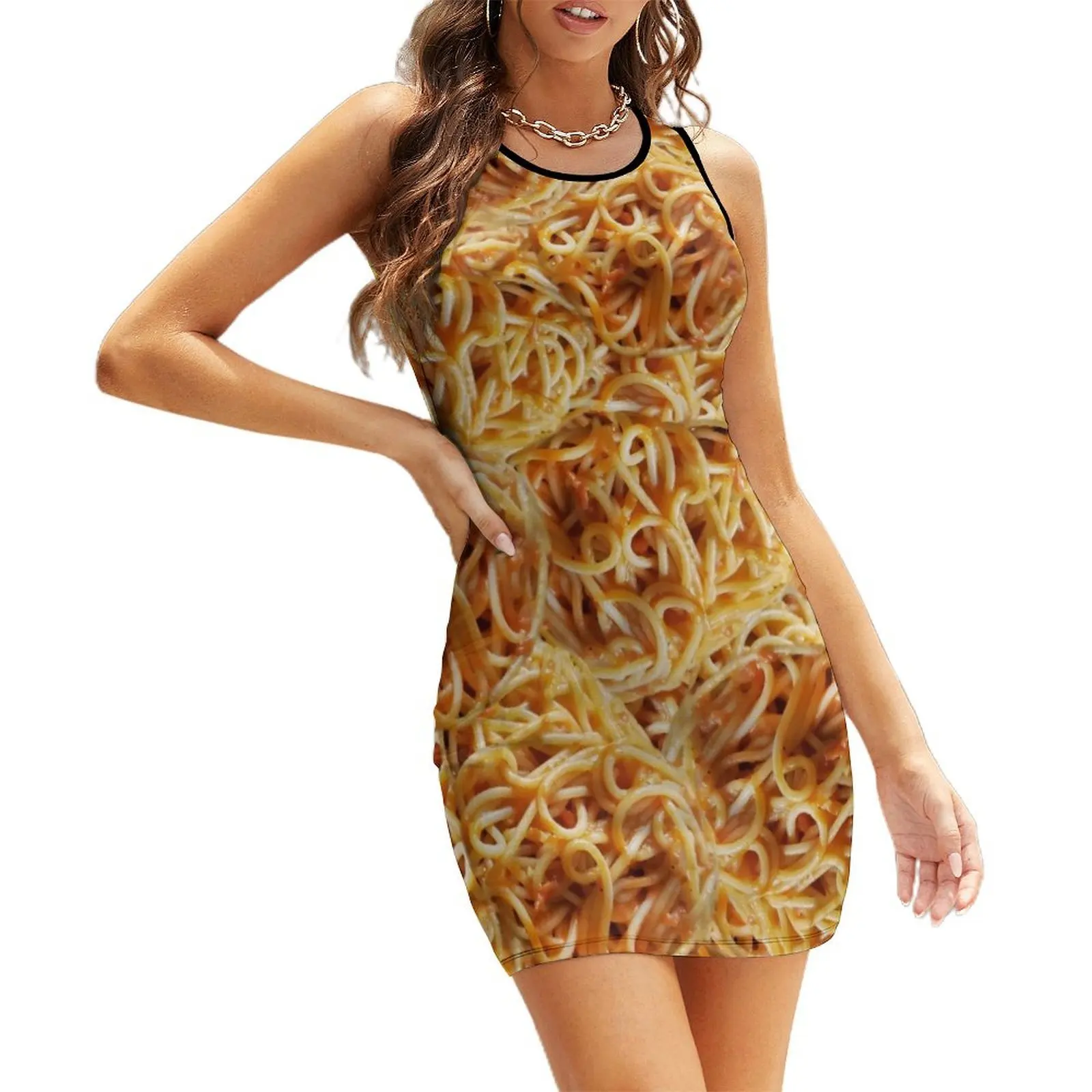 

Spaghetti Spaghet Pasta Red Sauce Gravy Italian Italia Nona Sleeveless Sundress evening dress ladies summer woman dress 2025