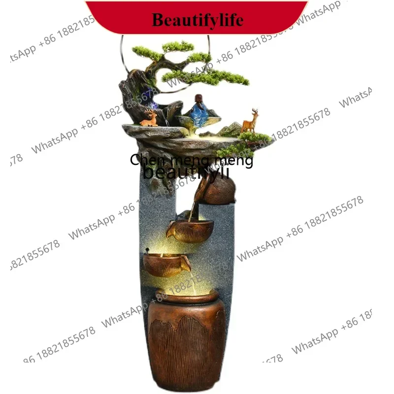 G153 Water Fountain Indoor Living Room Office Decorations Water Curtain Wall Landscape Rockery Fengshui Wheel Floor Lucky Decora