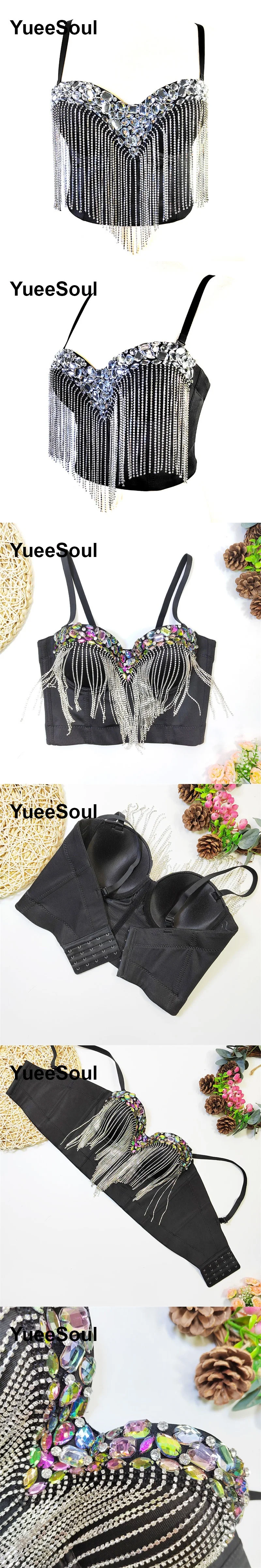 Black Y2K Tops White Rhinestone Sequins Tassel Slim Crop Top New Gothic Party Club Wedding High Street Sexy Corset Top Camis