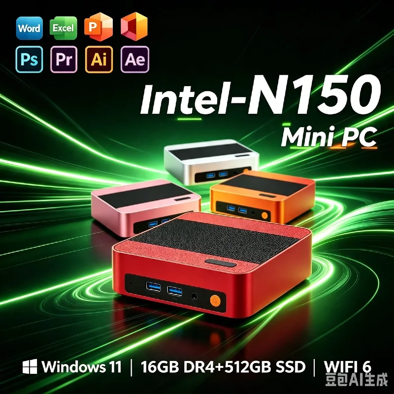 Core N150 Kompakter Mini-PC, 16GB RAM, 1TB/2TB NVMe M.2 SSD, WiFi6 BT5.2, 4K 60Hz Ausgang, Mini-Desktop für Arbeit, Studium & Gaming
