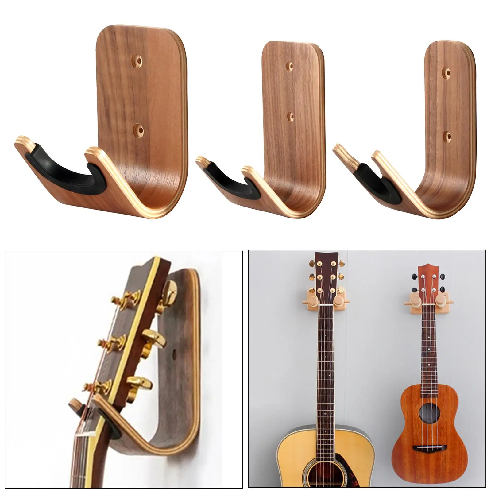 Wood Wall Mounted Hanger Hook Musical Instruments Stand No Punching