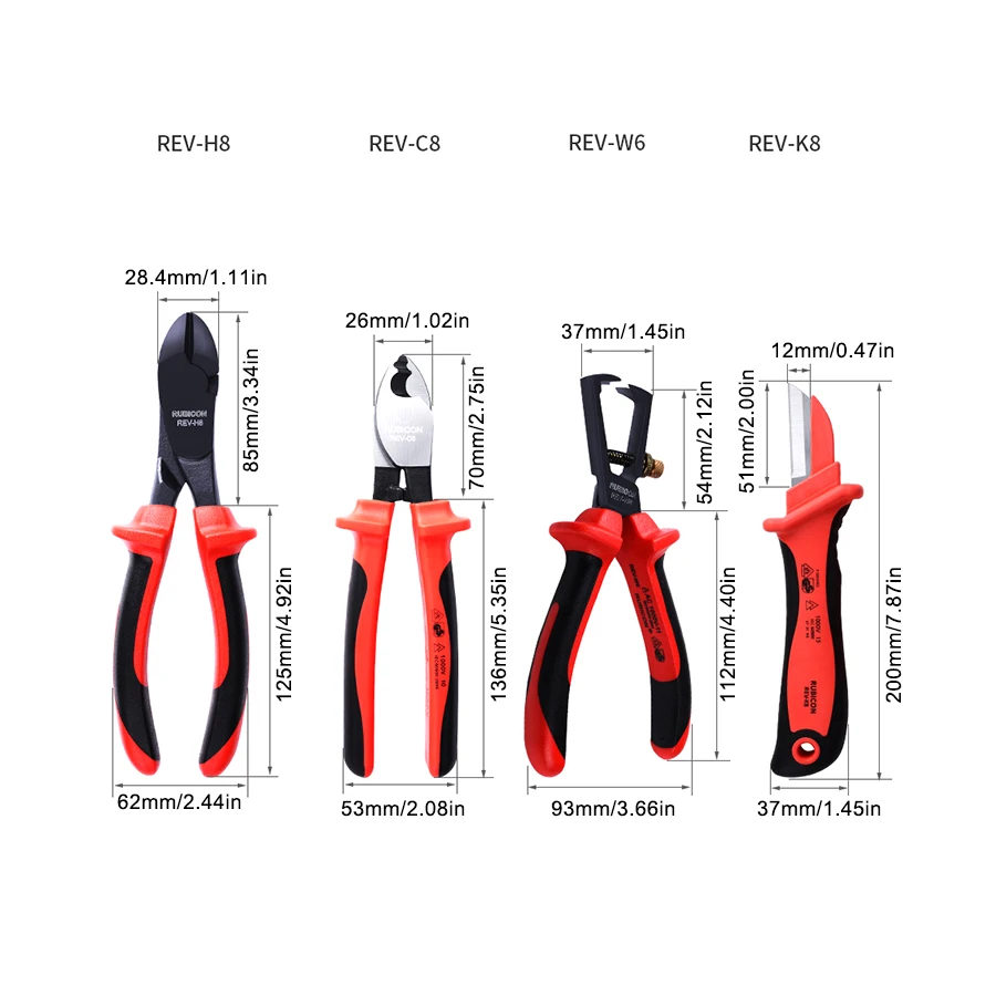 Japan RUBICON 8 Pieces VDE Insulated Pliers Set with Tool Kit for Electrician Repairs NO.REV-08A