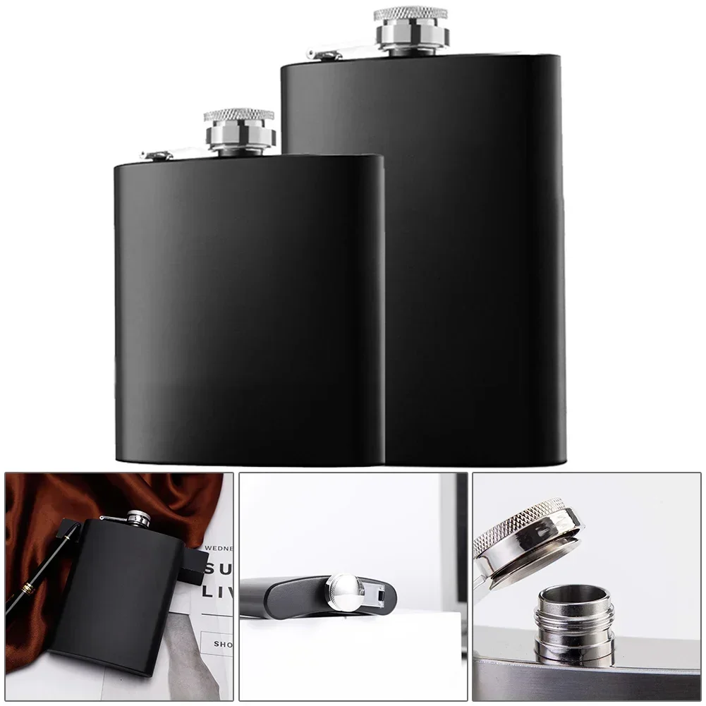 6/8oz Black Hip Flask Stainless-Steel Whiskey Liquor Wine Bottle Outdoor Travel Camping Portable Pocket Alcohol Flask