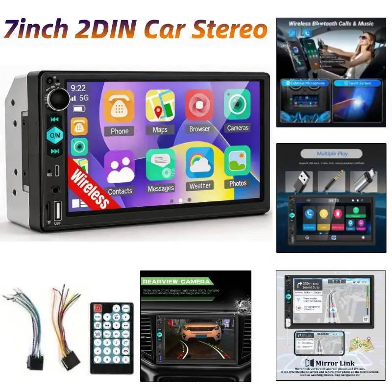 2Din 7 Inch Car Stereo Touchscreen MP5 Player Bluetooth Mirror Link SWC FM USB AUX Dynamic Trajectory Reversing Camera for Car
