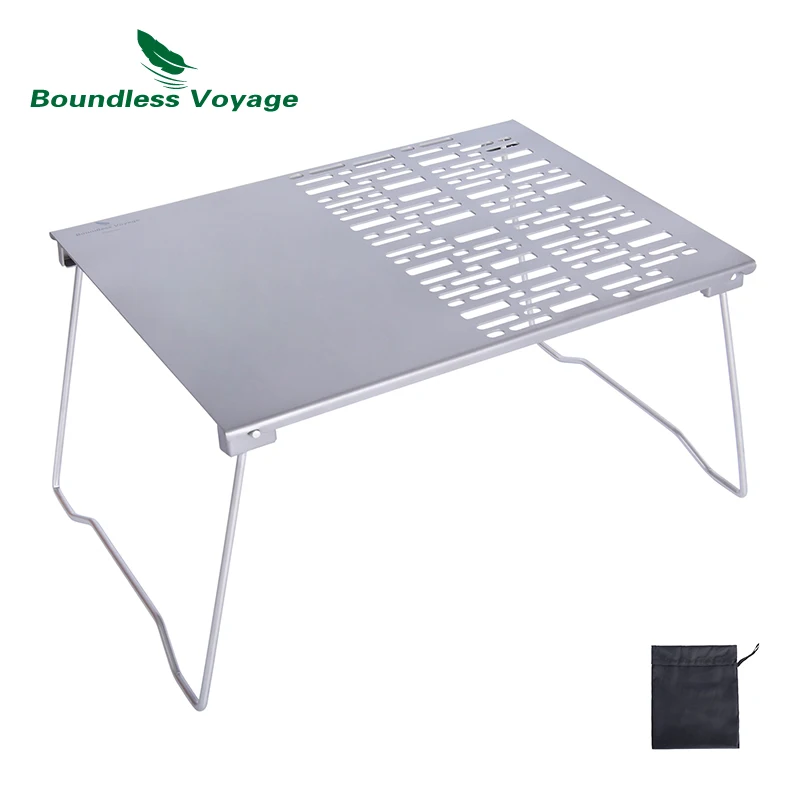 Boundless Voyage Titanium Charcoal BBQ Grill Net with Folding Legs for Camping Beach Picnic Meat Food Barbecue Desk Tabletop