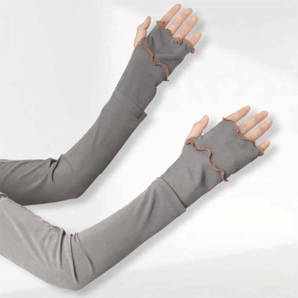 

Fashion Ruffles Ice Silk Arm Sleeves Flared Solid Color Sunscreen Arm Sleeves UV Protection Cooling Cycling Arm Cover Running