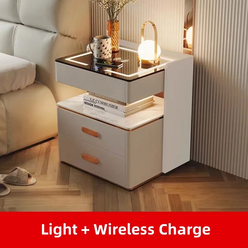 طاولة بجانب السرير حديثة وبسيطة وشحن لاسلكي وخزانة بجانب السرير الذكية لاستخدام غرفة النوم والمنزل أو الشقة #5