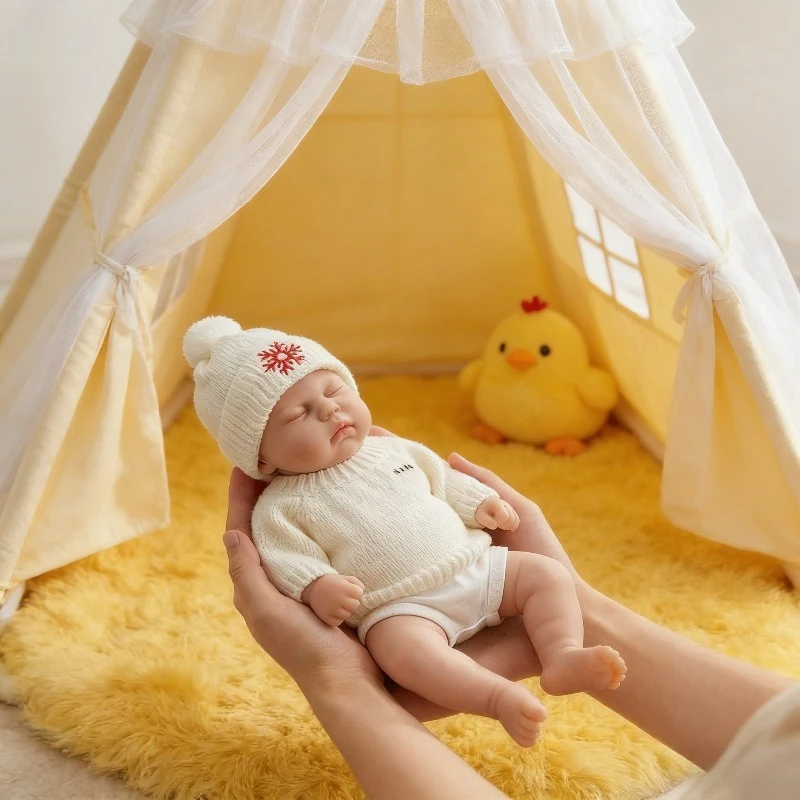 

30cm Sleeping Baby Girl Doll Pickle with Rooted Eyelashes Solid Silicone Body Doll Toy