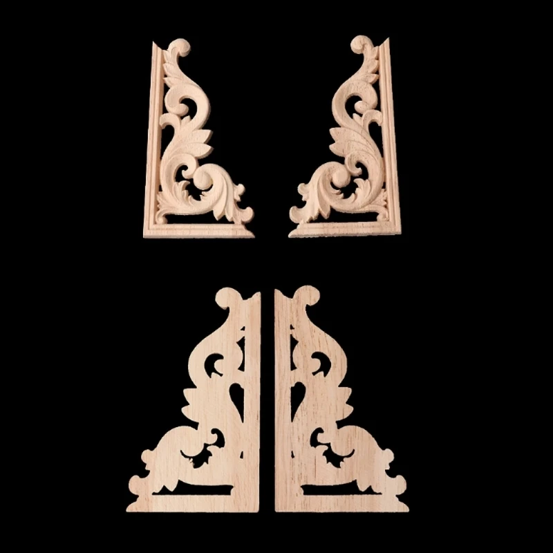 1Pair Carved Corner Onlay Applique Frame Decor Furniture Craft Unpainted