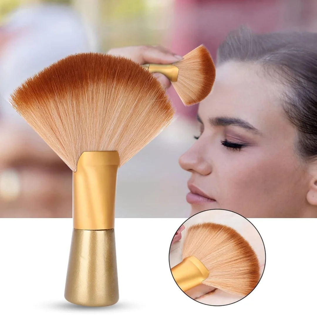 

Neck Duster, Soft Large Fan Shaped Barber and Salon Brush, Gold Long Brush Hair Face Hair Cleaning Brush Hair Cutting Tools