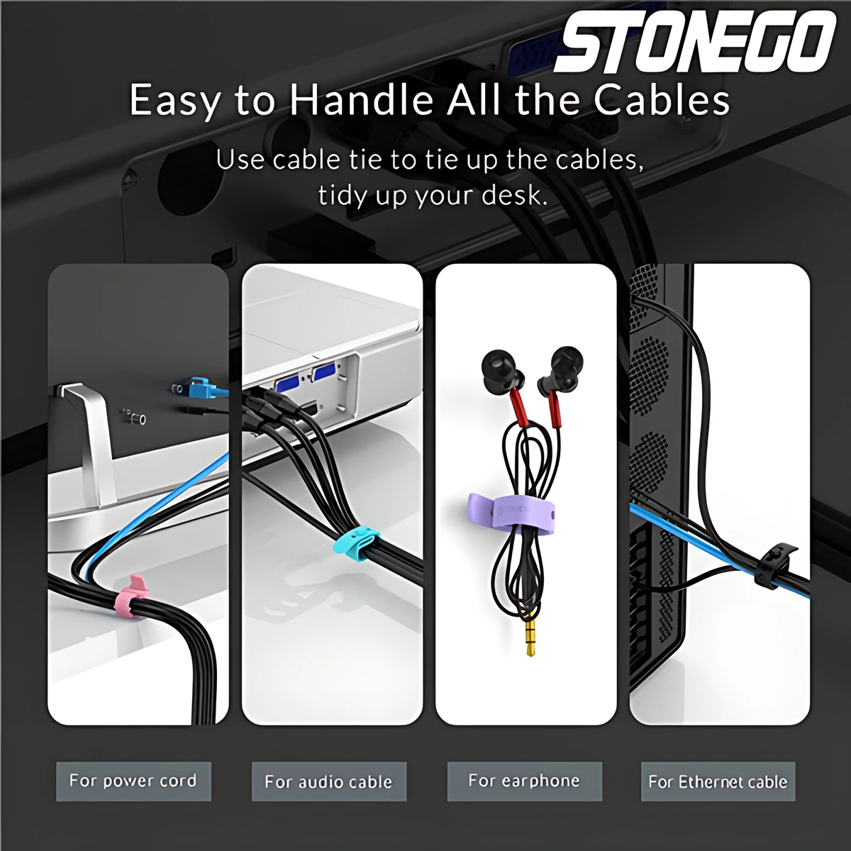 4Pcs Snap-On Silicone Cable Organizer Multi-Purpose Cable Tie Headphone Cable Wrap Fixer Mouse Cable Wrap Protector