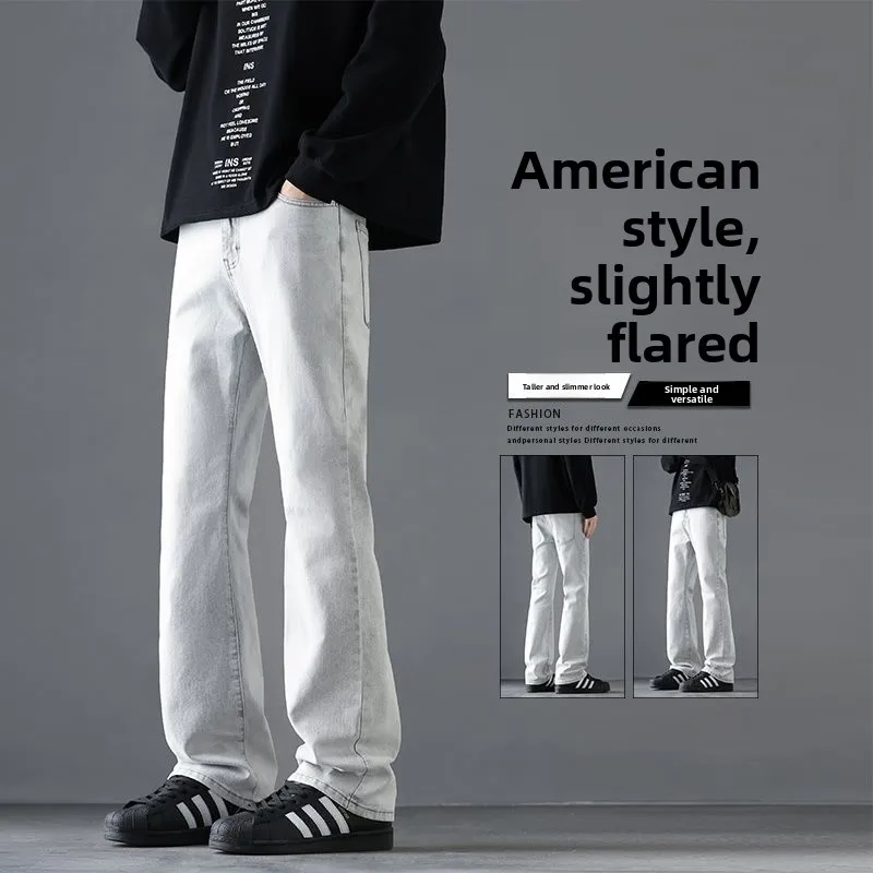 

Мужские свободные джинсы-клеш в американском стиле, модные прямые брюки, длинные штаны для весенне-осеннего сезона, базовые цвета