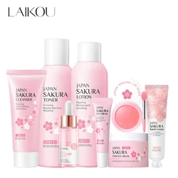 Laikou 8 Stuks Sakura Gezichtsverzorging Set Hydraterende Voedende Serum Verzachtende Crème Herstellende Lippenbalsem Handcrème Beauty Make-Up