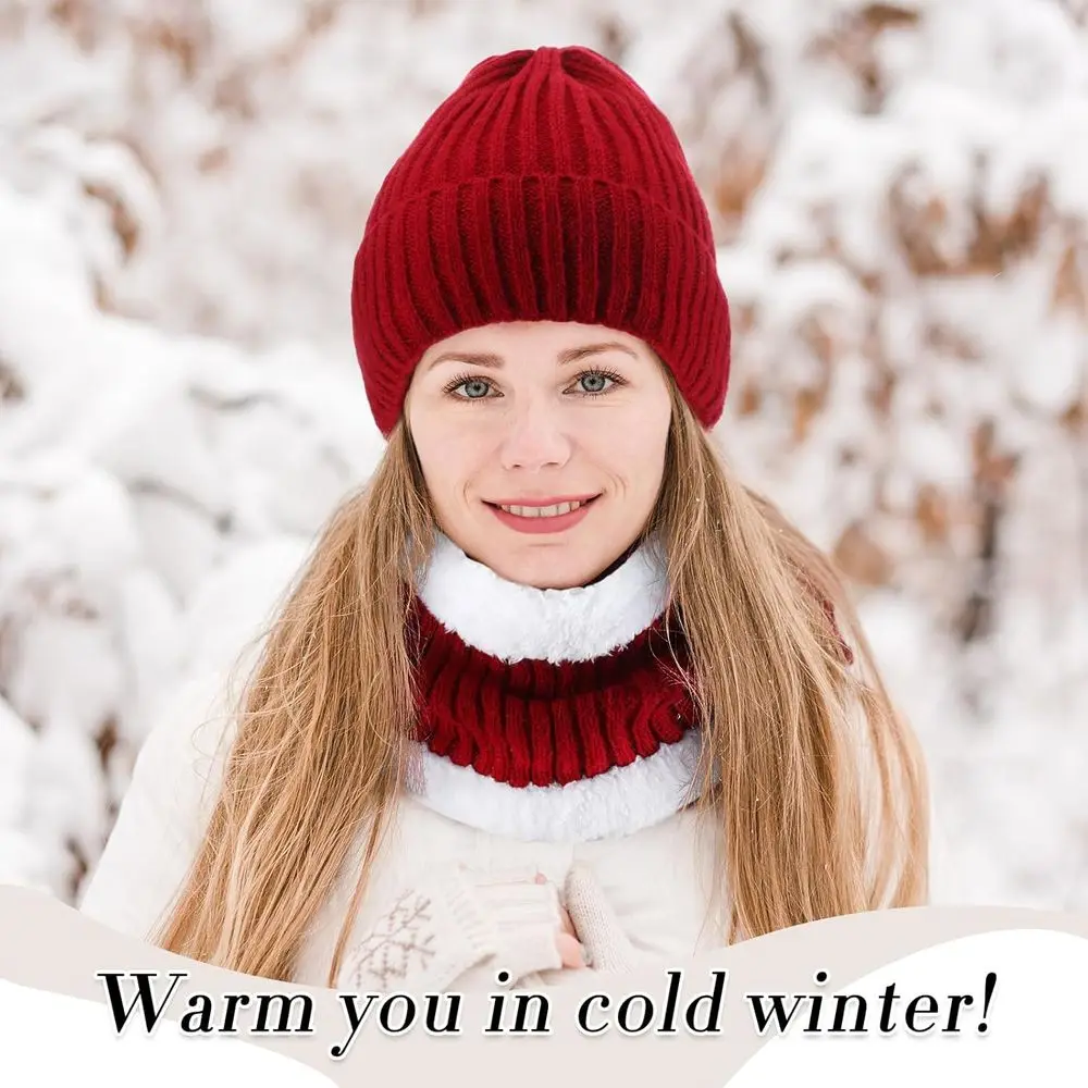 طقم قبعة صوف شتوية للسيدات وشاح وقفازات وجوارب مع قفازات تعمل باللمس لهدايا عيد الميلاد