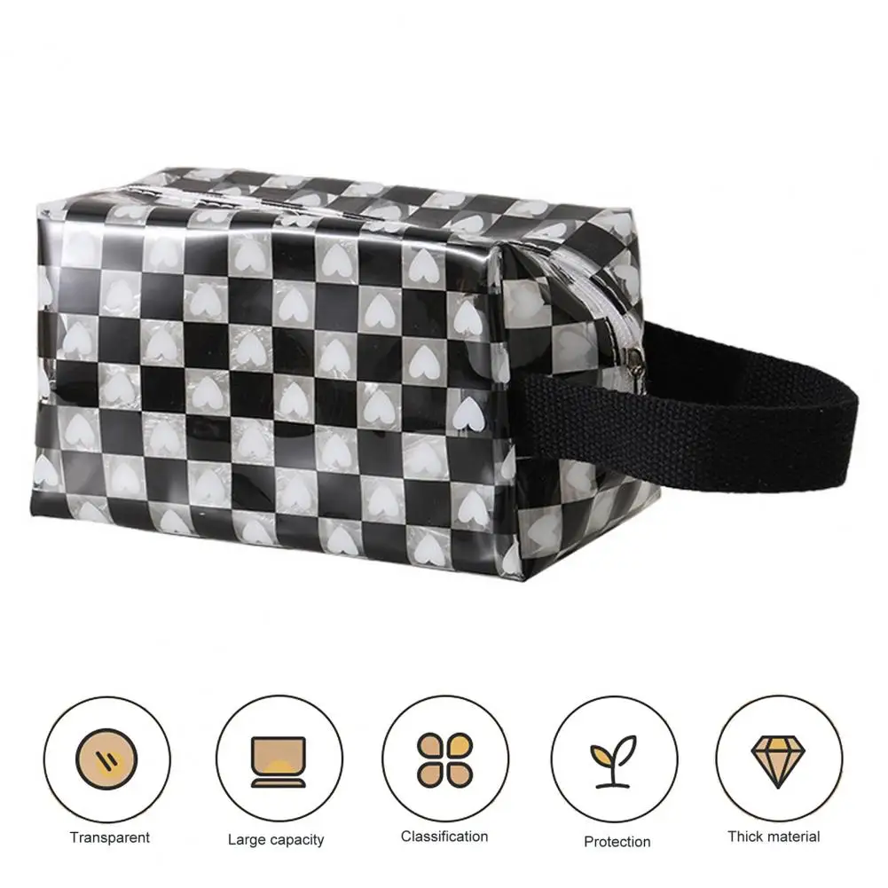 Pencil Case for Exams Versatile Heart Plaid Print Pencil Case Stylish Stationery Bag for Home School Travel Transparent Pencil