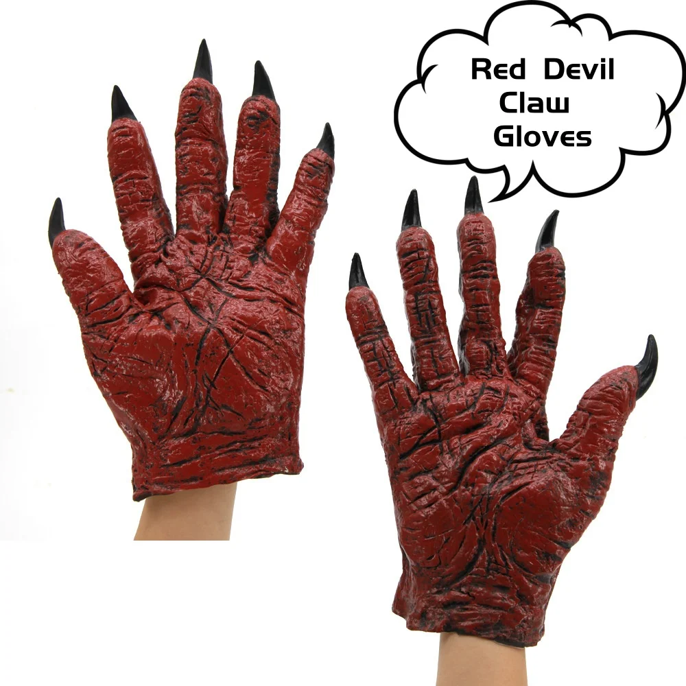 Halloween Horror Red Demon Devil Claw Gloves Cosplay Red Paws Horror Monster Fancy Dress Party Cosplay Costume Props