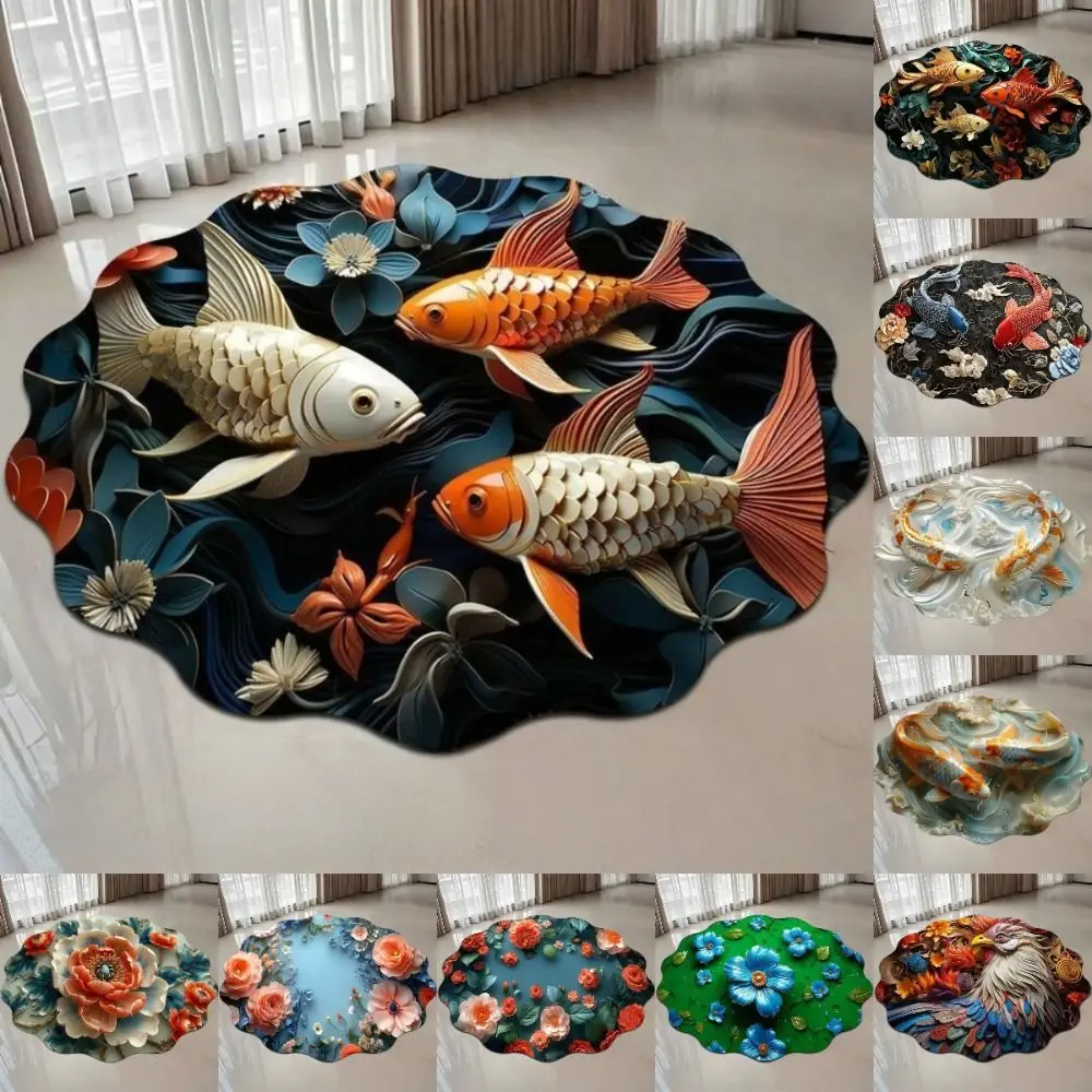 Nordic Abstract Koi Carpet Wavy Chinese-style Floral Floor Mat Abrasion-resistant Water-absorbing Bathroom Door Rug Home Decor