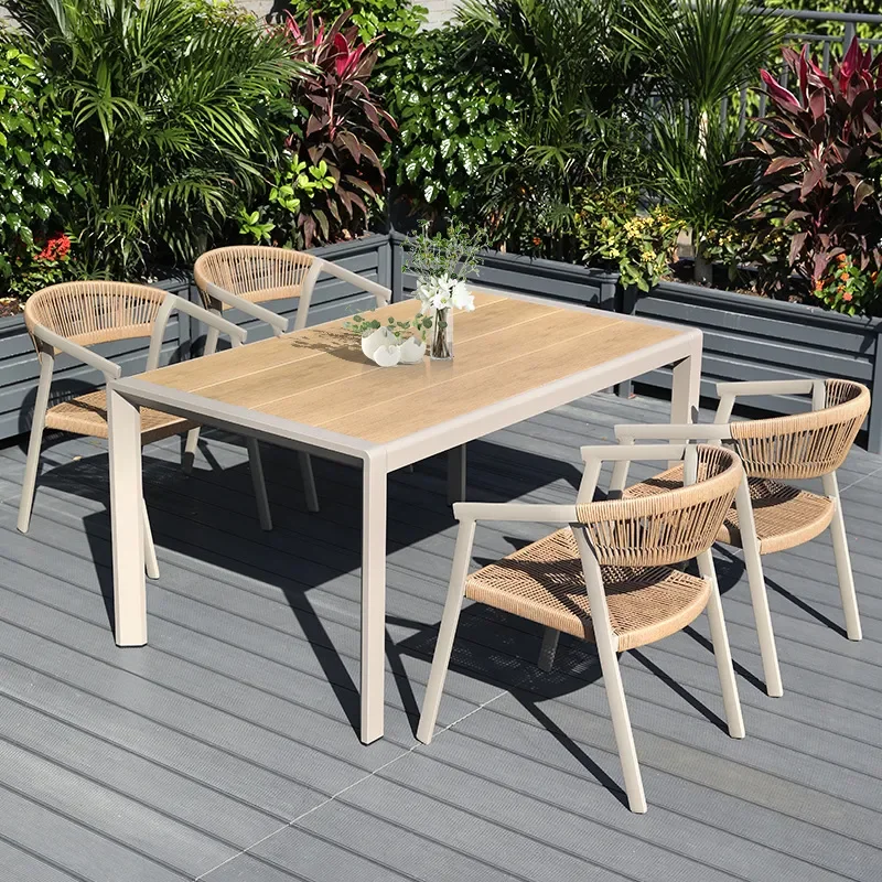 Nordic Outdoor Table and Chair Set for Courtyard Garden Villa Terrace Balcony Leisure Plastic Wood Drawstring Design