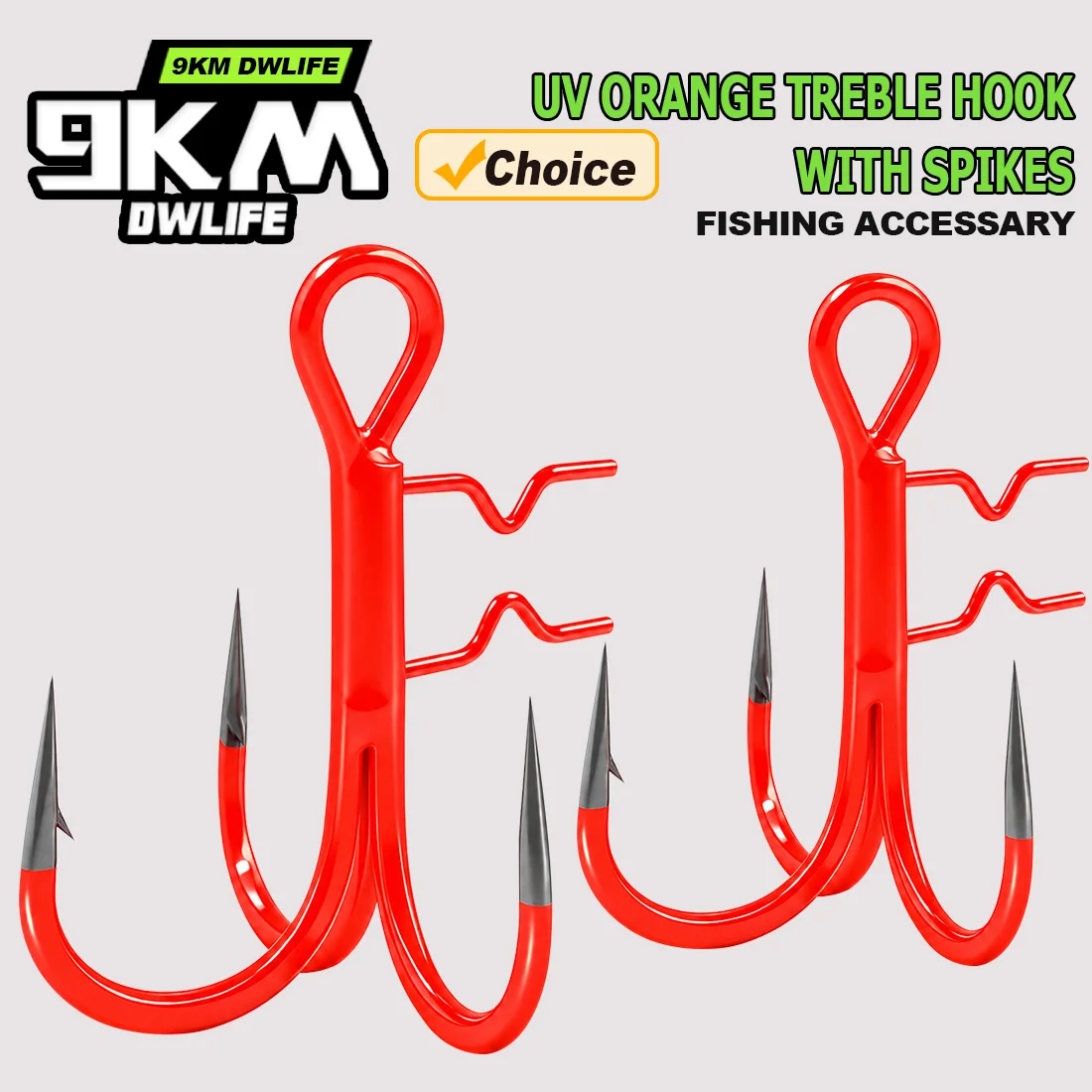 9KM UV Orange Treble Hook with Baitholder Spike 5pcs Soft Swimbait Lure Sting Rig Replacement Hook Saltwater Freshwater Fishing