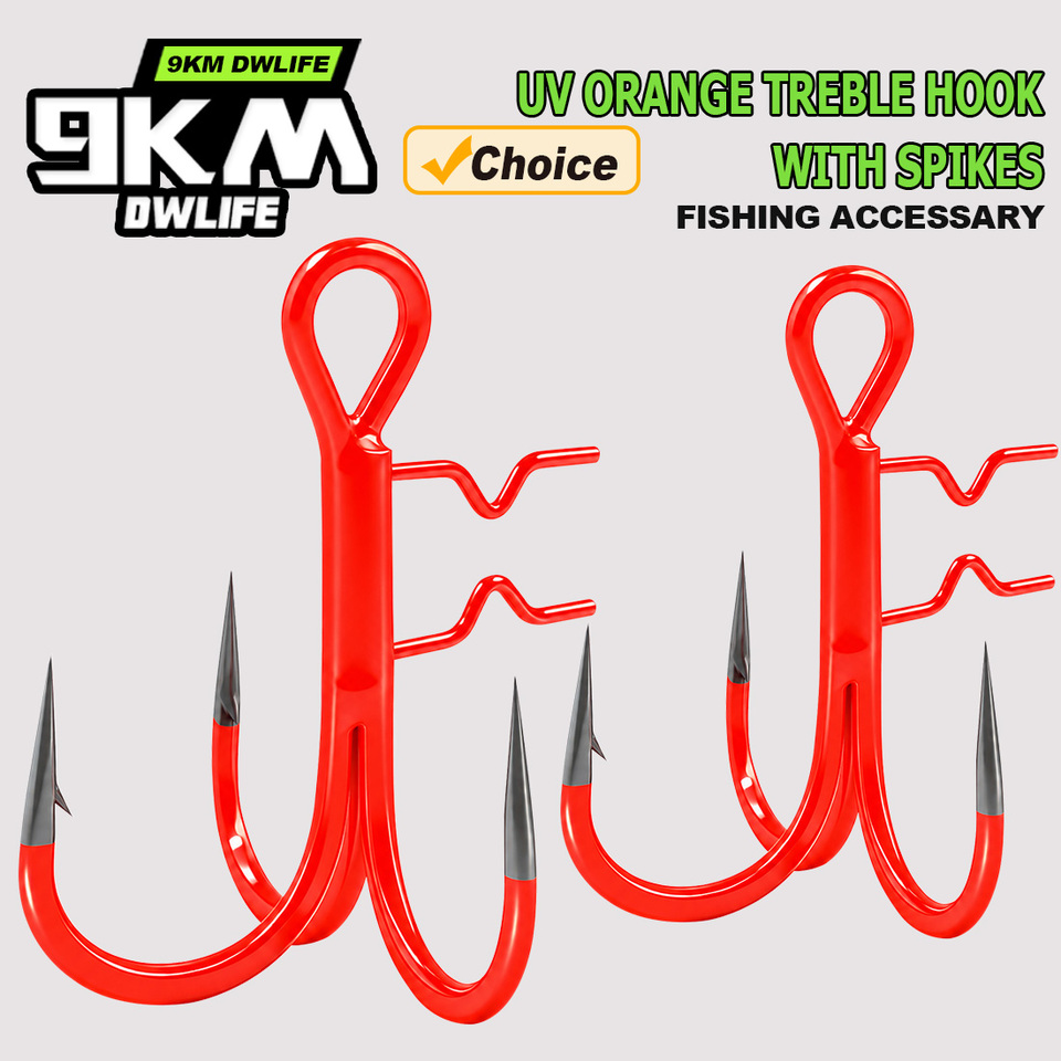  9KM UV Orange Treble Hook with Baitholder Spike 5pcs Soft Swimbait Lure Sting Rig Replacement Hook Saltwater Freshwater Fishing 