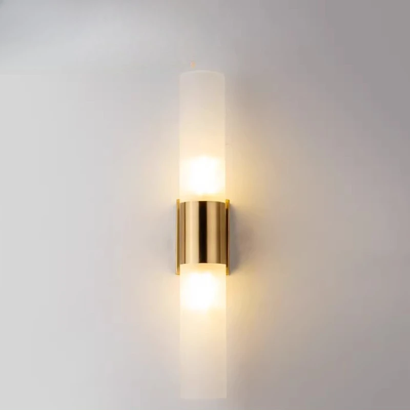 

Modern Minimalist Long Cylinder Wall Lamp Living Room Study Background Bedside Corridor Mirror Front Golden Led Lighting Fixture