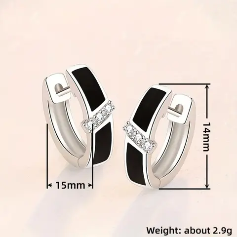 CAOSHI Chic Black Enamel Hoop Earrings with Shiny Round Cut Cubic Zirconia Dainty Silver Color Party Ear Accessories for Women