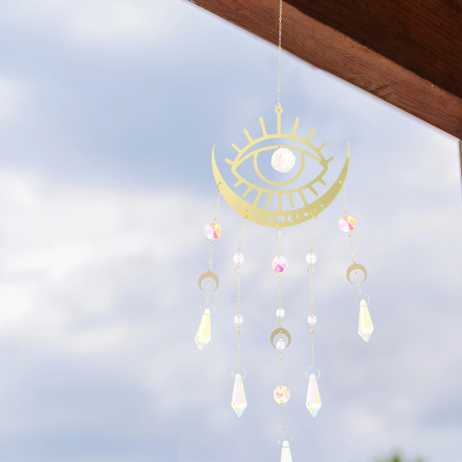 

's Eye Metal Sun Catcher Hanging Crystal Decorative Wind Chime Iron Pendant for Window Home Decoration Gifts