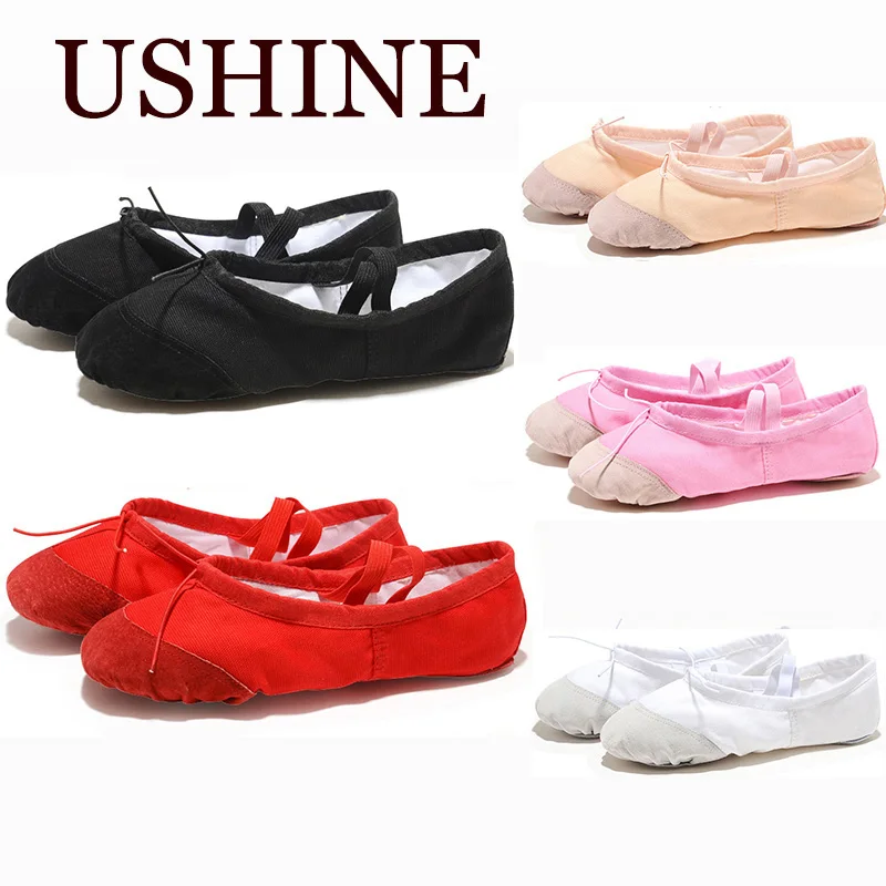 USHINE Ballet Canvas Dance Shoes for Toddler Kids Women Ballet Slippers for Dancing